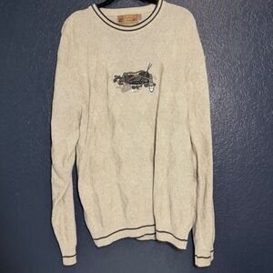 Shenandoah Golf Embroidered Sweater LT Beige Diamond Knit Pullover